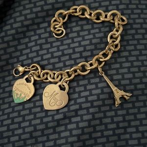 Sterling silver Tiffany charm bracelet with 3 Tiffany charms